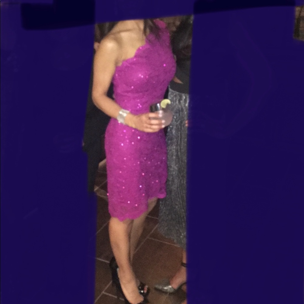 Fushia sparkle one sleeved dress